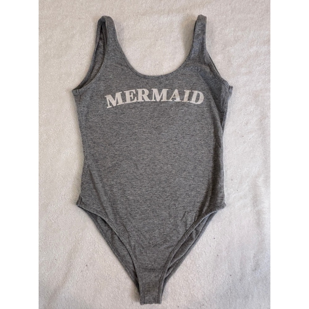 Gray Mermaid Graphic Bodysuit Scoop Neck Low Back Sleeveless Tank Top Heather